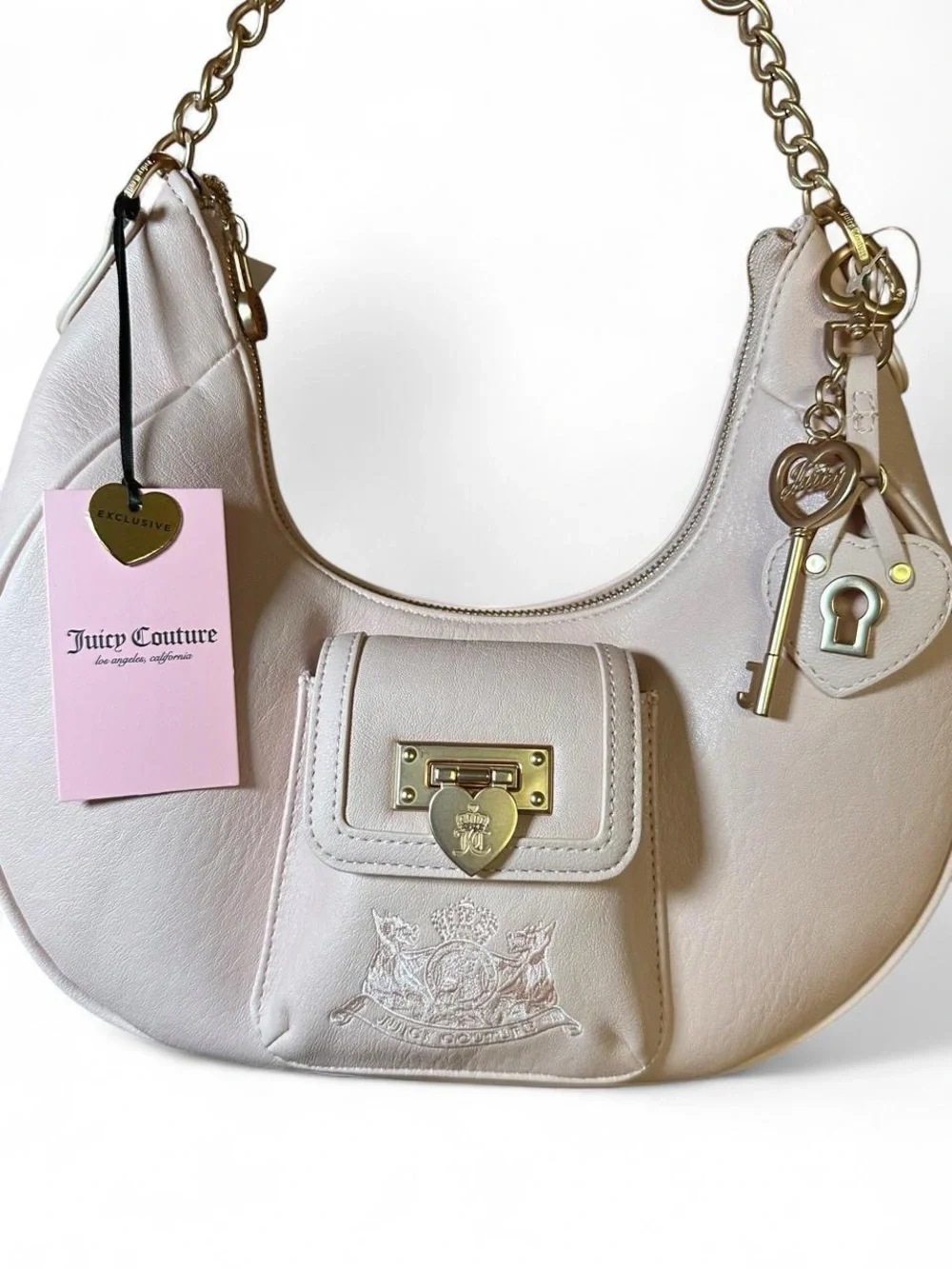 Juicy Couture Blush Pink Leather Hobo with Gold Charm Accents